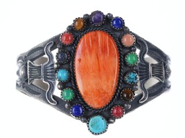 6.5&quot; Navajo Sterling Spiny Oyster, Turquois, multi-stone cuff bracelet by Eva &amp; - £450.51 GBP