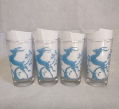 Vintage Blue Gazelle Tumbler Glasses 4 Federal Glass Co Mid Century 5&quot; x... - $36.95