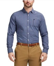Izod Mens Shirt Blue Multicolor Check Luxe Twill Stretch Long Sleeves - $42.99