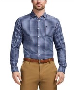 Izod Mens Shirt Blue Multicolor Check Luxe Twill Stretch Long Sleeves - $60.33 CAD