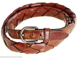 Mens Retro Vintage Belt Leather  Rust Brown Braided Size M - £34.86 GBP