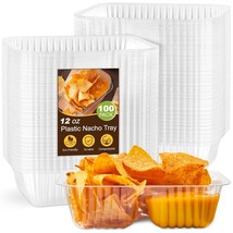 12Oz Disposable Nacho Trays, 100 Pack Plastic Snack Trays 2 Compartment Clear Fo - £16.03 GBP
