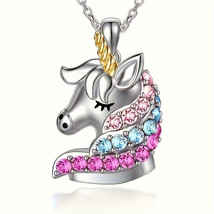 Colorful Cartoon Unicorn Pendant Necklace for Birthday or Anniversary - £15.70 GBP