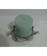 Mint Green Candle with Glass Candleholder Plate  &amp; Decorative Beaded Tri... - $11.08