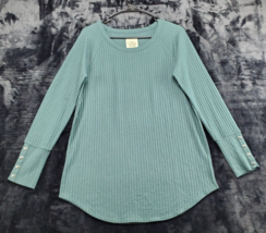 Chaser T Shirt Top Womens Large Green Waffle Polyester Long Sleeve Round Neck - £12.39 GBP