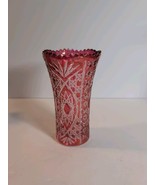 Crystal D&#39;Arques Ruby Kiriko Vase Cut Glass Decorative Base Used - $846.75 MXN