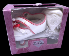 Vintage Rose Cottage Shoes Baby Infant Girls Size 0 White Red Lace Soft 90s - $27.87