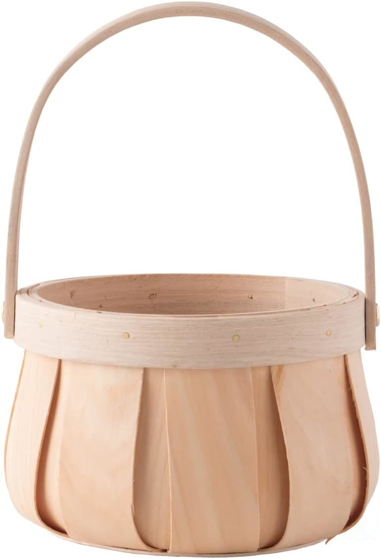 Small Round Natural Woodchip Wooden Storage Basket With Handle From - $41.99