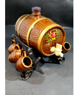 VINTAGE CERAMIC WHISKEY BARREL DECANTER WITH 6 SHOT GLASS MUGS MADE IN J... - £31.27 GBP