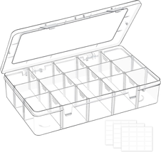 15 Grids Large Plastic Organizer Box with Adjustable Dividers, Clear Cra... - $13.16