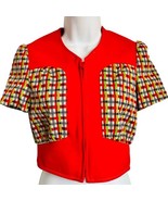 Vintage 70s Zip Front Red Blue Cropped Short Sleeve Bolero Jacket S NEW ... - $638.42 MXN