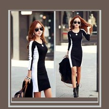 Sexy Long Sleeve Figure Enhancer Black and White Sheath Dress 