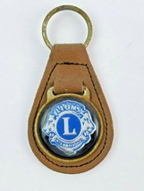 Vintage &quot;L&quot; Lions Intl leather keychain keyring metal back Brown - $10.29
