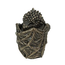 Baby Dragon Resin Figurine Secret Stash Box Cast Bronze Finish 3.75 Inches High - £24.35 GBP