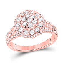 14kt Rose Gold Womens Round Diamond Halo Flower Cluster Ring 7/8 Cttw - £1,057.42 GBP