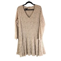 Covington Dress A Line Lace Overlay Long Sleeve V Neck Beige 16 - £7.78 GBP