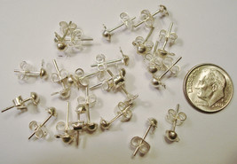 Silver plated dangle 4mm 1/2 ball post earring findings clutches 12 pair fpe007 - £1.55 GBP