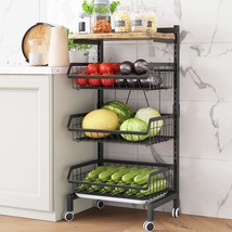 Fruit Basket 4-Tier Adjustable Rolling Pantry Utility Kitchen Cart With Metal - $64.98