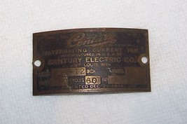Antique Century electric fan brass nameplate tag w/rivets S2 Model 105 - £19.54 GBP