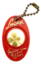 Vtg 1970&#39;s GENUINE 4 Leaf Clover Lucky Keychain Fob Calvert Whisky Red - £24.30 GBP