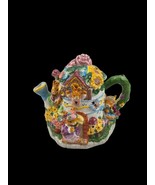 1990’s Mecuries Bunny Rabbits House 7” Ceramic Spring Teapot w Lid - $278.37 MXN