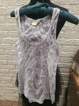Intimately Free People Grey Lace Sheer No Sleeve Stretch Top Sz Small -p... - $14.90