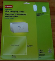 Staples Laser/Inkjet Clear Shipping Labels - 150 Labels - Brand New In Package - £17.02 GBP