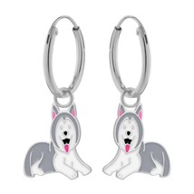 Dog 925 Silver Hoop Earrings - £13.44 GBP