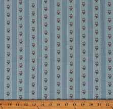 Cotton Sheryl Johnsons Flowers Stripes Lines Blue Fabric Print by Yard D182.15 - £10.23 GBP