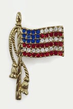 American Flag Brooch Lapel Pin USA National Flag Sparkling Rhinestone - £11.25 GBP