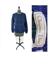 Vintage 80-90s Christian Dior Hand Knit Chunky Argyle Pullover Sweater L - $84.15