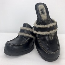 City Snappers Black Leather With Sheep Fleece Slip In Clog Heels Shoe Si... - $24.99