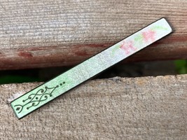 Victorian Enamel Lingerie Bar Brooch Pin Green To Pink Flowers - £39.30 GBP