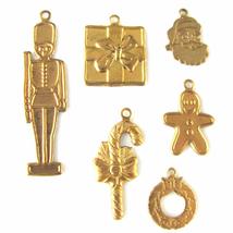 -6 pieces set- Holiday Charms Raw Brass jewelry metal findings - £3.99 GBP