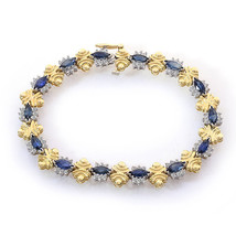 0.90 Carat Diamond and 4.00 Carat Sapphire 14k Two Tone Gold Link Bracelet - £1,421.13 GBP