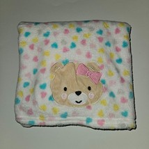 Baby Starters Teddy Bear Fleece Blanket Yellow Pink Blue Hearts 30&quot; x 40&quot; - £31.15 GBP