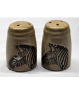 Vintage Salt &amp; Pepper Shakers &amp; Stoppers Zebra Design Stoneware Pottery ... - $16.51 CAD