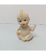 Vintage Unbranded Kewpie Doll 3&quot;H Black Eyes Bisque Piano Baby Sitting - £11.02 GBP