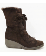 Via Spiga Brown Suede Faux Fur Trim Wedge Boot Zipper Chunky Lace Up 10 ... - $69.99