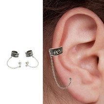 Real Silver Women Oxidized Unique Ear Cuff With Chain Earrings - $532.21 MXN