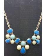 Vintage Silver Tone Blue Green &amp; Light Turquoise Statement Runway Neckla... - £14.98 GBP