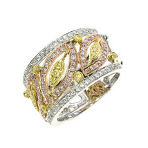1.12ct Natural Fancy Pink &amp; Yellow Diamonds Engagement Ring 18K Solid Gold 9G - £2,619.69 GBP