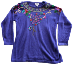 Women’s Vintage Ugly Christmas Sweater Purple Sequin Hearts Shoulder Pads Size M - $24.95