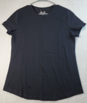 Seven7 T Shirt Womens Medium Black Knit 100% Cotton Short Sleeve Round Neck Top - £9.45 GBP