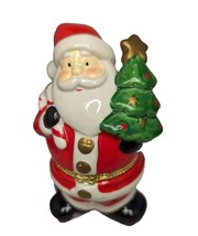 VTG  Santa Christmas Tree Trinket Jewelry box Ceramic Candy Cane Holiday Gift It - £19.57 GBP