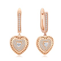 Harong Womans Copper Earrings Flower Shape Details Crystal Sparkling Jewelry Stu - £10.29 GBP