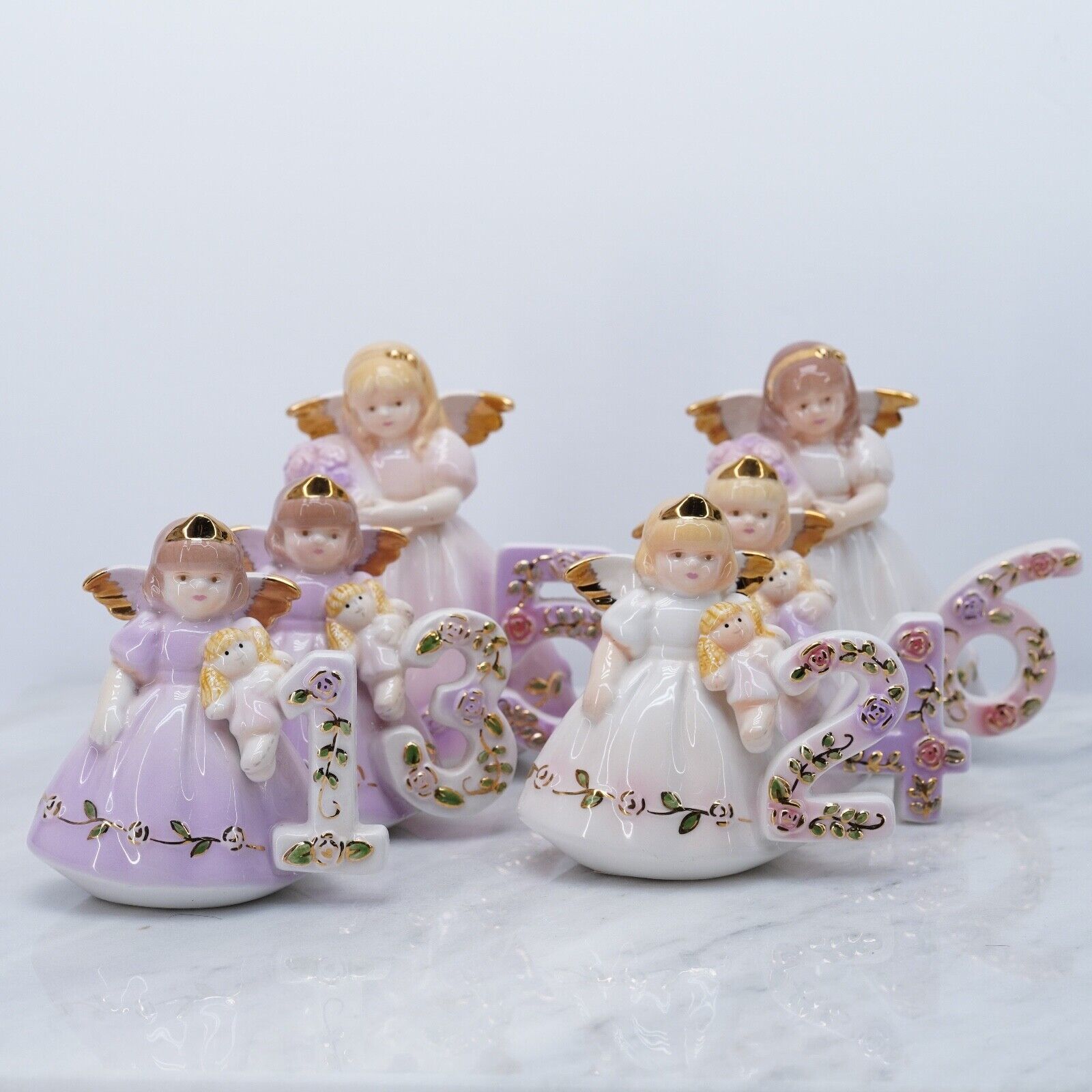 Primary image for Lot of 6 Josef Originals Birthday Girl Angel Figurines 1 2 3 4 5 6 Gold Wing