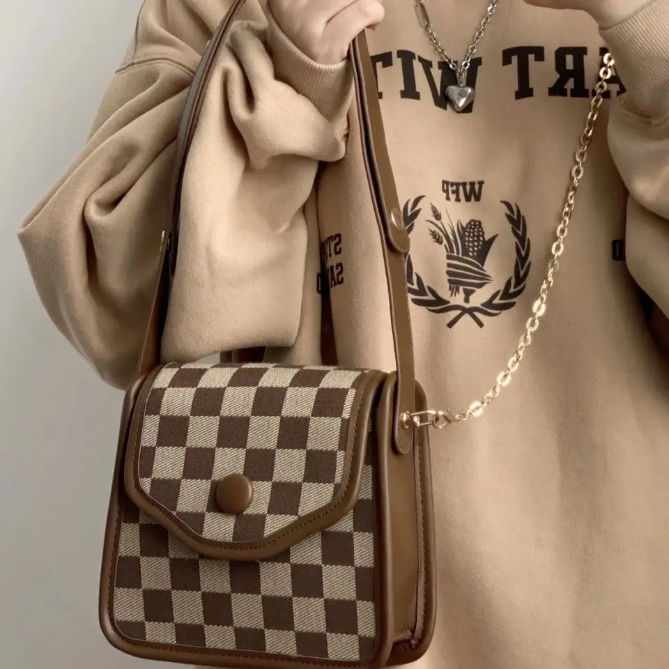 Xiuya Vintage Lattice  Bag Female 2022 Korea Fashion  Bag All-match Summer Trend - $84.94