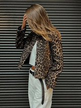 Women&#39;s Leopard Print Long Sleeve Bomber Jacket Casual Lapel Single Brea... - £127.88 GBP