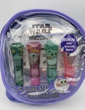 Star Wars The Mandalorian Lip Gloss Set 4 Lip Gloss &amp; 1 Sheet Nail Stickers - £9.83 GBP